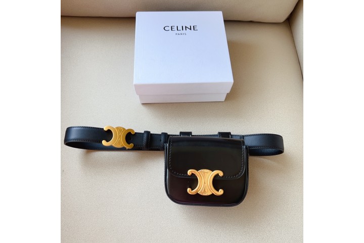 Celine  TRIOMPHE leather Mini Waist Bag Black
