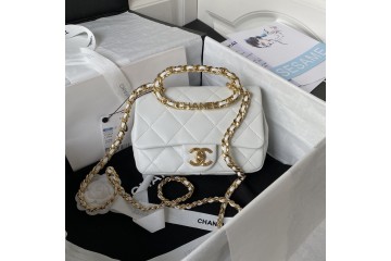 Chanel Flap Bag with Top Handle 23C White AS3749