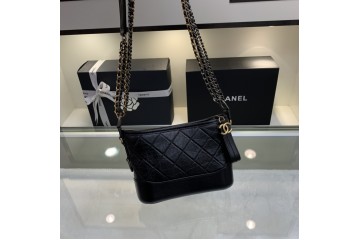 Chanel Gabrielle Hobo Bag Quilted Aged Calfskin Gold Silver tone Black