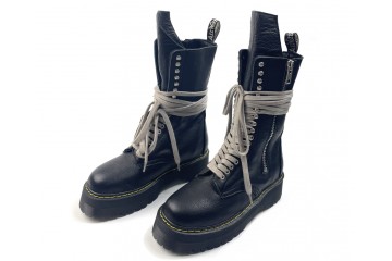 Dr. Martens 1918 Quad Leather Sole Calf Length Boot Rick Owens Black