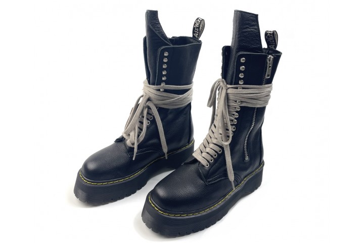 Dr. Martens 1918 Quad Leather Sole Calf Length Boot Rick Owens Black