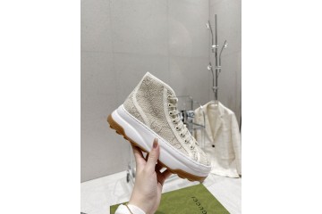 Gucci high top Ivory GG embroidered crochet cotton 