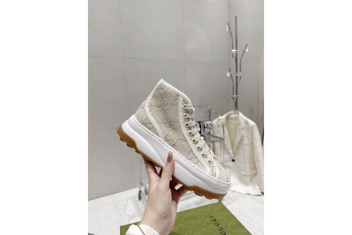 Gucci high top Ivory GG embroidered crochet cotton 