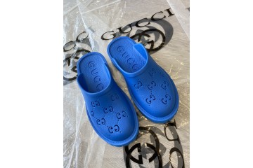 Gucci slip-on sandal Royal Blue perforated GG rubber