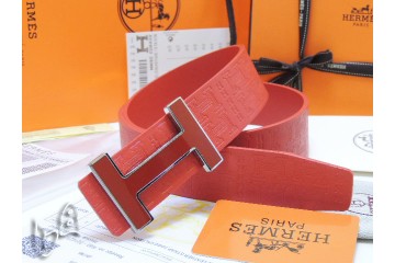 Hermes H Belt Buckle Reversible Leather Strap Red