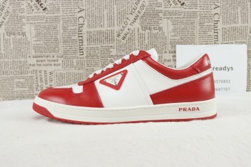 Prada Downtown Low Top Sneakers Leather White Red
