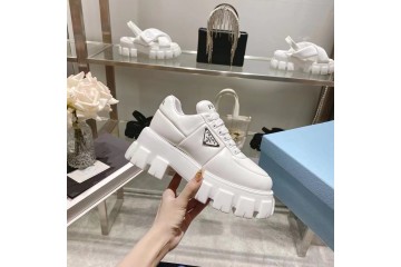 Prada Monolith 55mm Lace Up Loafer White Brushed Leather