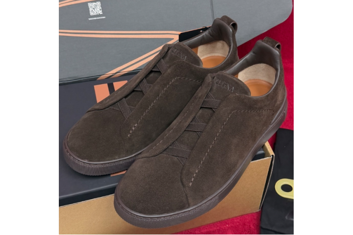 zegna triple stitch suede sneakers Dark Brown